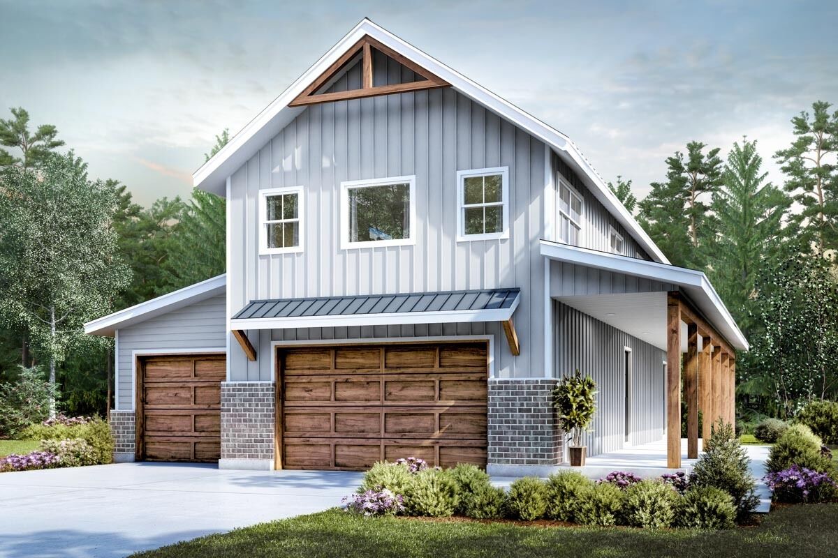 Bedroom Two Story Barndominium Style Craftsman Carriage House With