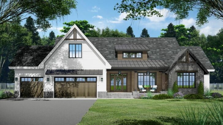 One-Level 3-Bedroom Modern Farmhouse Design With Inviting Home Office (Floor Plan)