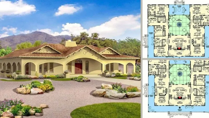 4-Bedroom Single Story Home With a Show-Stopping Open Courtyard (Floor Plan)