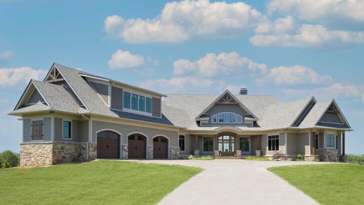 Cathedral-Ceilinged Craftsman 3-Bedroom 1-Story Home With 3-Car Angled Garage (Floor Plan)