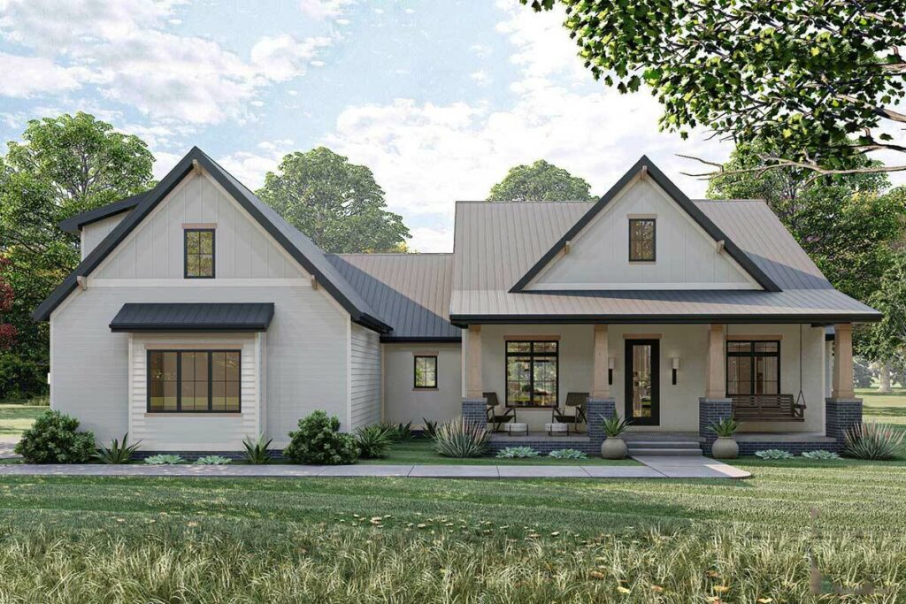 Charming 4-Bedroom 1-Story Modern Farmhouse with Split Bedroom Layout ...