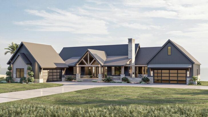 Lake-Front 4-Bedroom 1-Story New American Style Home With Separate In-Law Suite (Floor Plan)