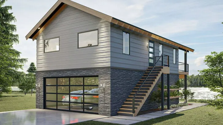 2-Bedroom 2-Story Rustic Garage Apartment with Open-Concept Living (Floor Plan)