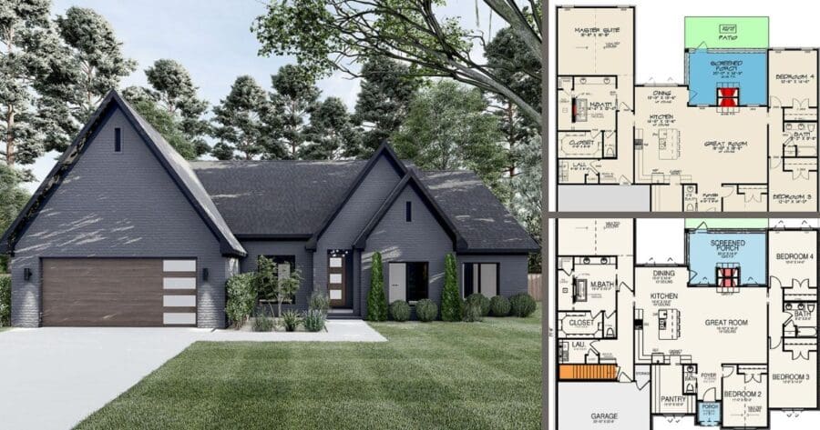 SingleStory 4Bedroom New American Style Home with Spacious Screened