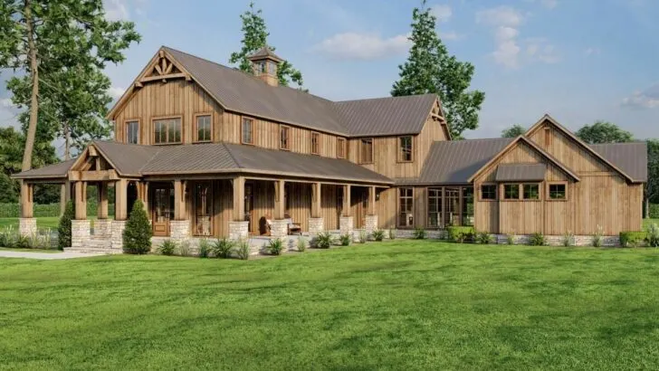 2-Story 4-Bedroom Rustic Country Barn Style Home with a Screened Porch and Bonus Room (Floor Plan)