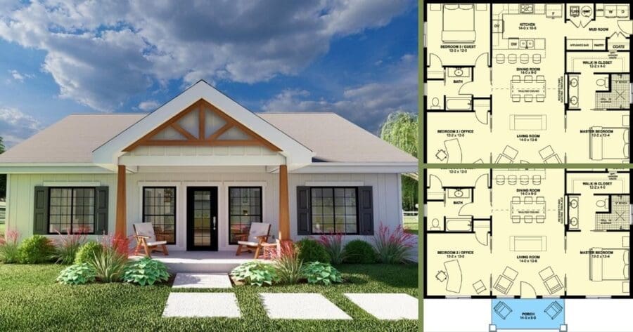 New American 1-Story 3-Bedroom Home with Vaulted Covered Entry Porch ...