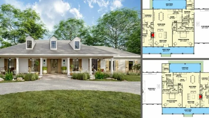 Traditional Southern-Style 3-Bedroom 1-Story Home with Massive 2-Car Garage (Floor Plan)