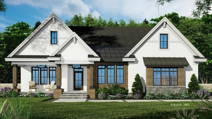 1-Story 2-Bedroom Modern Farmhouse with Home Office (Floor Plan)