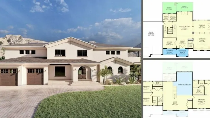 2-Story 3-Bedroom Mediterranean Home with Private Balcony (Floor Plan)