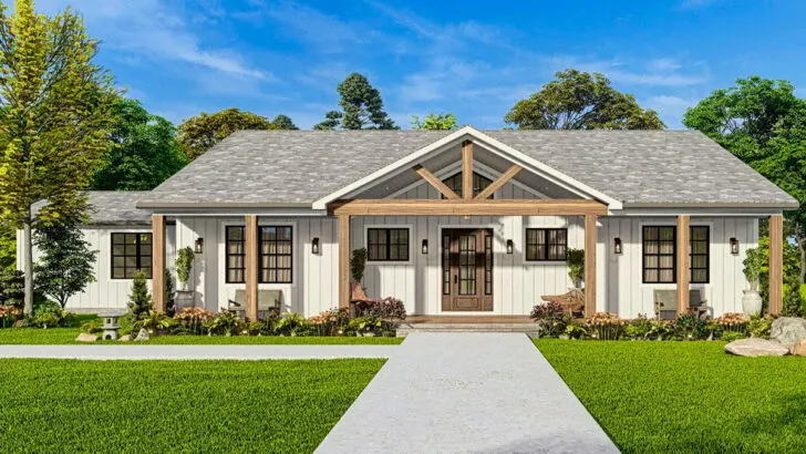 3-Bedroom Single-Story Rustic Country Craftsman Home with 2-Car Garage (Floor Plan)