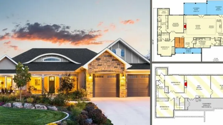 4-Bedroom 1-Story Craftsman Ranch With an Optionally Finished Basement (Floor Plan)