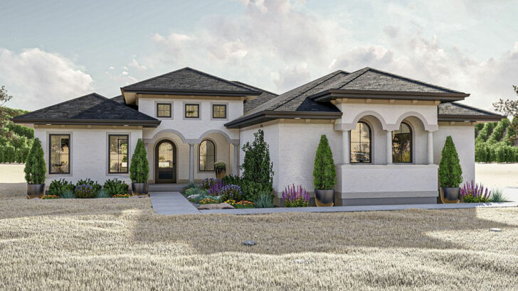 3-Bedroom 1-Story Mediterranean Home With Cathedral Ceilings and 3 Bedrooms (Floor Plan)