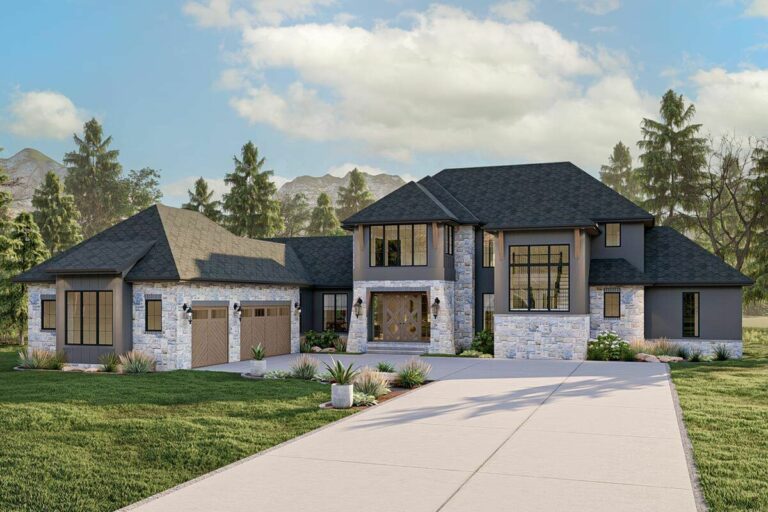 4-Bedroom 2-Story French Country Style Home with Grand Library (Floor Plan)