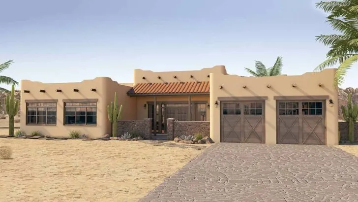 4-Bedroom Single-Story Adobe-Style Home with ICF Walls and Dual Courtyards (Floor Plan)