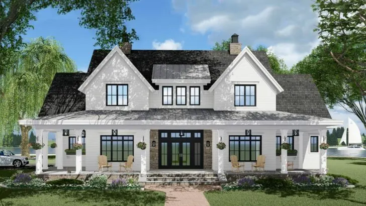 Modern 2-Story 5-Bedroom Farmhouse with French Door Greeting (Floor Plan)