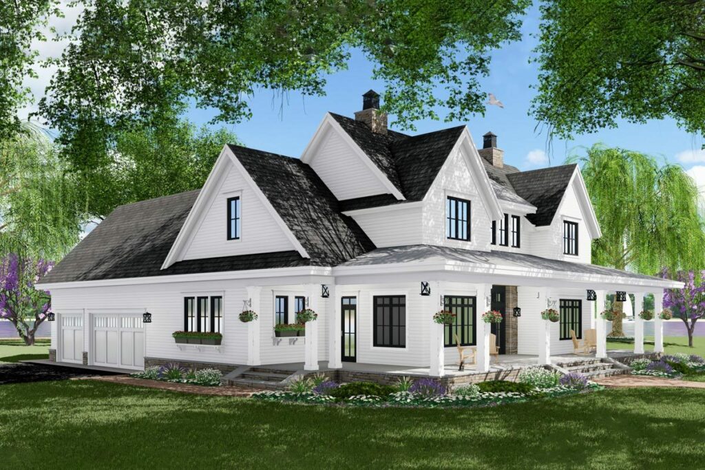 Modern 2-Story 5-Bedroom Farmhouse with French Door Greeting (Floor Plan)