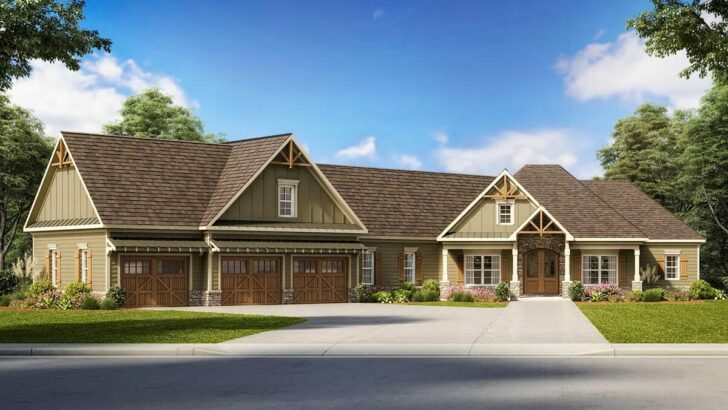2-Story 4-Bedroom Country Craftsman Home With Angled 3-Car Garage and Bonus Over Garage (Floor Plan)