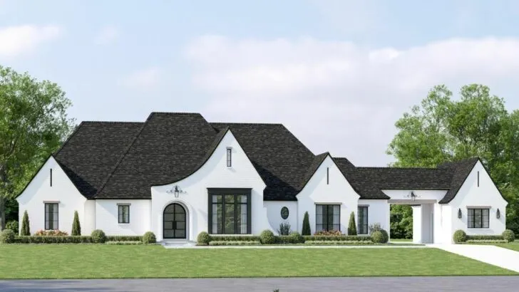 Single-Story 4-Bedroom Modern French Country Home with Porte Cochere (Floor Plan)
