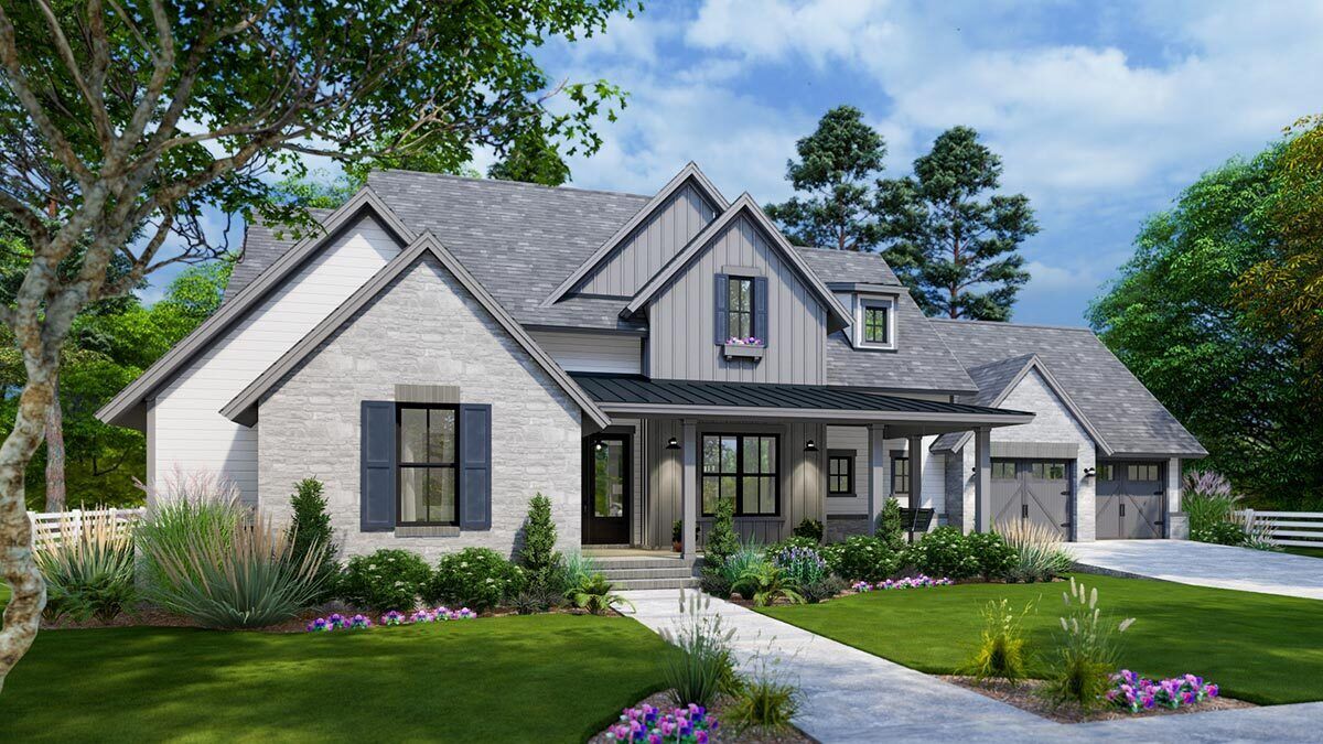 3-Bedroom One-Story Modern Farmhouse with Rustic Touches and 3 Bonus ...