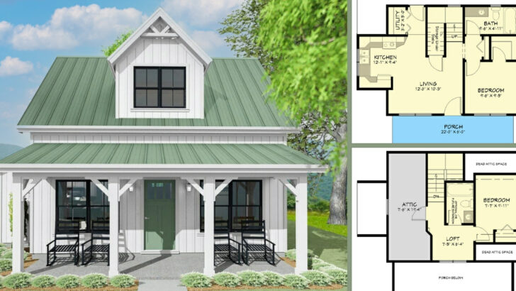 2-Bedroom 2-Story Small Home with Porch (Floor Plan)