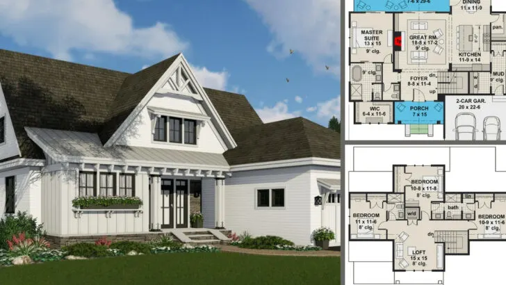 4-Bedroom 2-Story Modern Farmhouse with Two Laundry Rooms (Floor Plan)