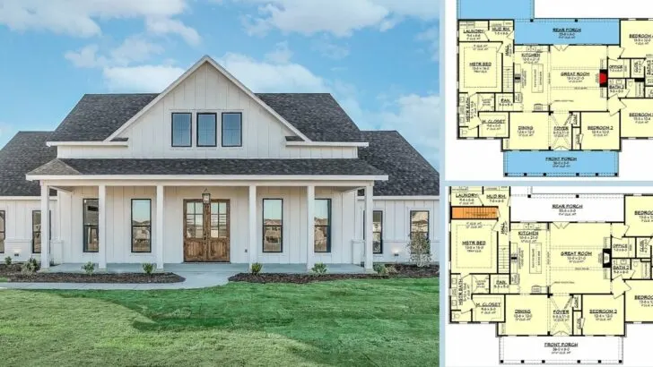 5-Bedroom 2-Story Modern Farmhouse With Front Porch (Floor Plan)