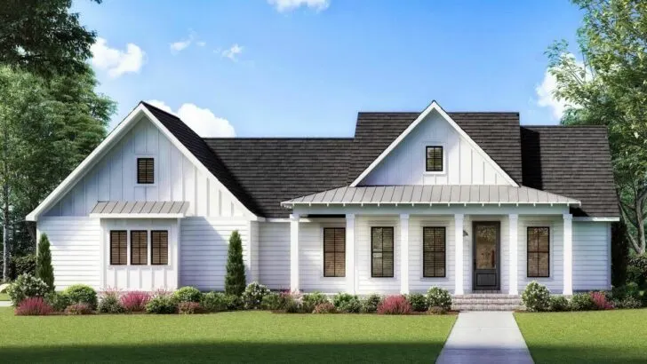 Single-Story 3-Bedroom Modern Farmhouse With Outdoor Living-friendly Rear Porch (Floor Plan)