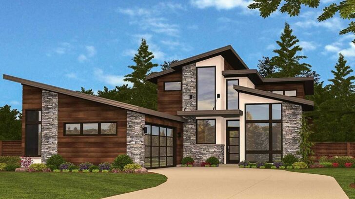 Slimmed Down 2-Story 3-Bedroom Modern House With Central Light Core (Floor Plan)