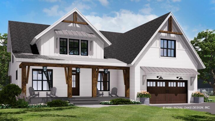 Modern 4-Bedroom 2-Story Farmhouse with 2-Story Great Room and Main-Floor Master Suite (Floor Plan)