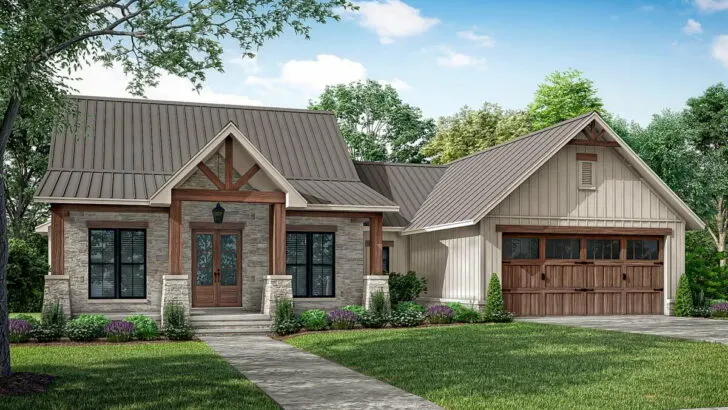 3-Bedroom Single-Story Texas Hill Country Craftsman House with Rustic Curb Appeal (Floor Plan)