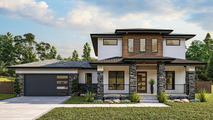 2-Story 3-Bedroom Modern Prairie House With Home Office and Upstairs Laundry (Floor Plan)