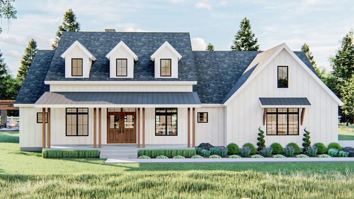 5-Bedroom 2-Story Modern Farmhouse With Cathedral Ceiling in the Great Room and Kitchen (Floor Plan)