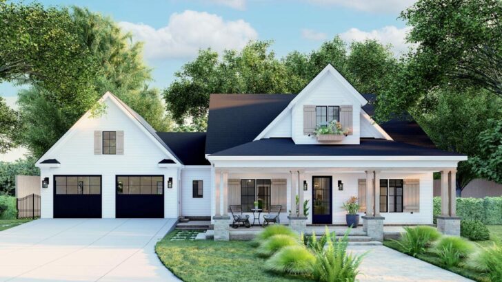 Dual-Story 4-Bedroom Modern Farmhouse With a Pocket Pantry and Attached Garage(Floor Plan)