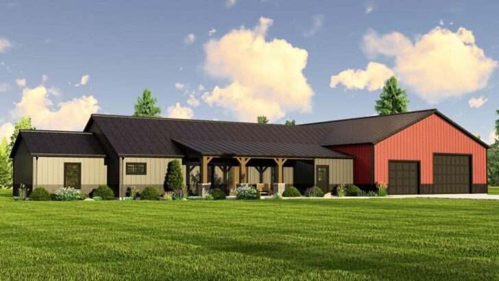 Single-Story 3-Bedroom Country Ranch with 2400 Sq Ft Garage (Floor Plan)