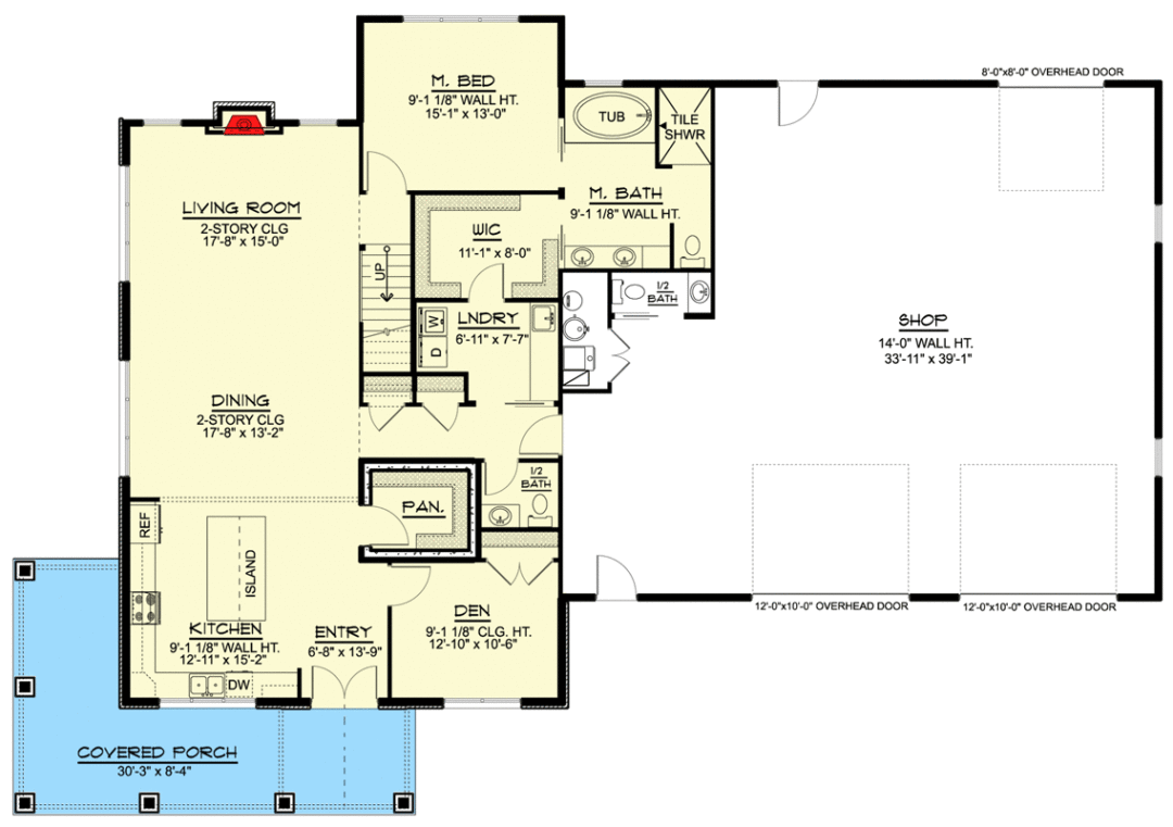 2-Story 3-Bedroom Barndominium Style With 2-Story Living Room and 4-Car ...