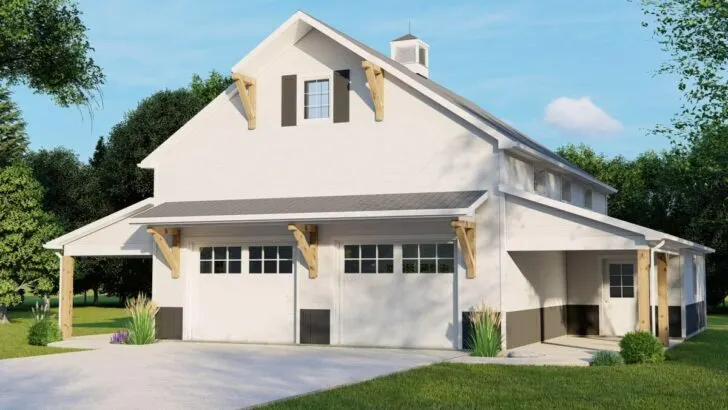 3-Car 1-Story Detached Barn Style Garage with Covered Porches (Floor Plan)