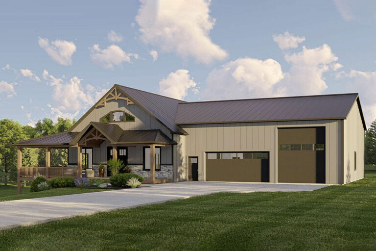2-Story 4-Bedroom Farmhouse-Inspired Barndominium House with Drive-Through RV Bay (Floor Plan)