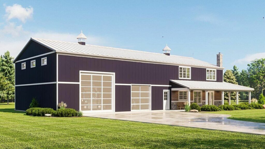 Country Style Barndominium House Side View