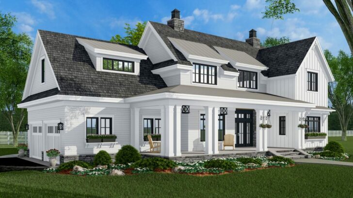 4-Bedroom Two-Story New American Farmhouse with Spacious Loft and 2-Car Garage (Floor Plan)