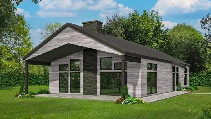 2-Bedroom Single-Story Rustic Contemporary Barndominium House with Home Office (Floor Plan)