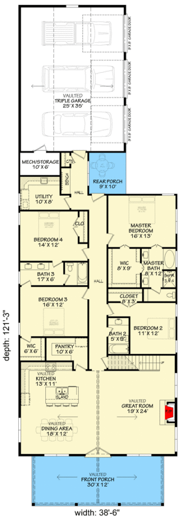 4-Bedroom 2-Story Barndominium Floor Layout