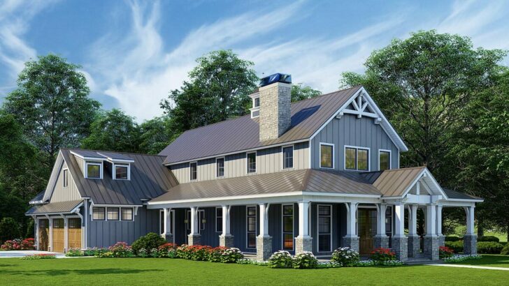 3-Bedroom 2-Story Rustic Home With Wraparound Porch, 2-Story Great Room and 3-Car Garage (Floor Plan...