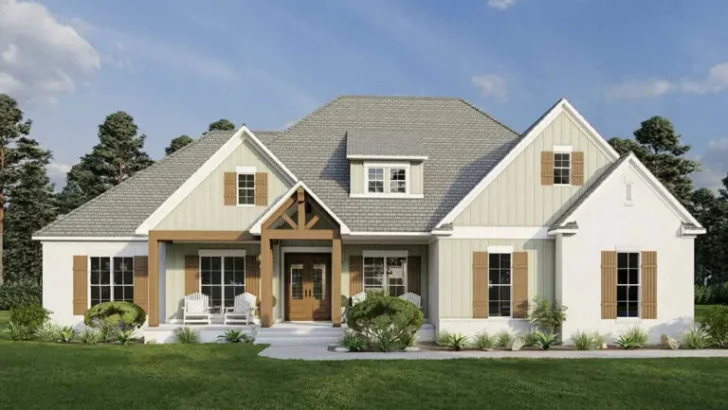 1-Story 4-Bedroom Country House with Optionally Finished Bonus (Floor Plan)