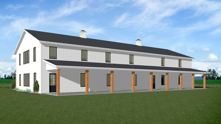 2-Story 5-Bedroom Barndominium House with 10' Deep Front and Rear Porches (Floor Plan)