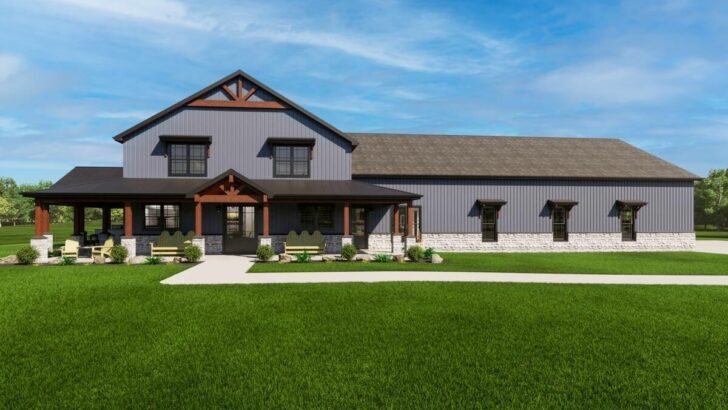 3-Bedroom Two-Story Barndominium House With Garage Viewing Room (Floor Plan)