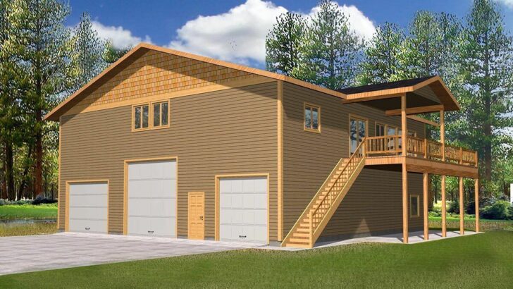 3-Bedroom 2-Story Shouse Style Barndominium House with Drive-Through and RV Bays (Floor Plan)