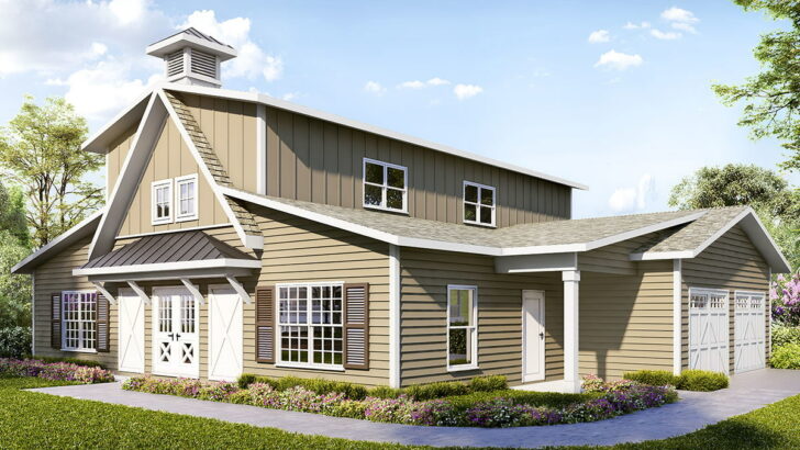 Barndominium Style 3-Bedroom 2-Story Country Home With Open-Concept Layout (Floor Plan)