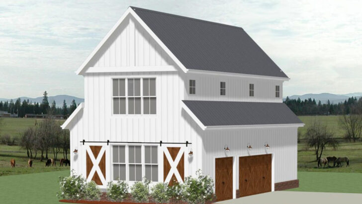 3-Car Two-Story Barn Style Garage with Shop and Loft (Floor Plan)