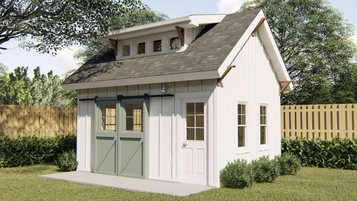 1-Story Modern Farmhouse Shed with Shed Dormer (Floor Plan)