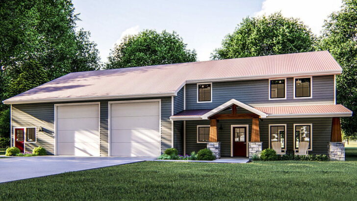 3-Bedroom Two-Story Barndominium House With Over-Sized 2-Car Garage (Floor Plan)